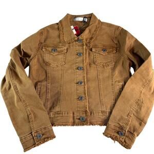Q2 Women's sz US 6 Premium Denim Brown Stretch Trucker Jacket New with Tags